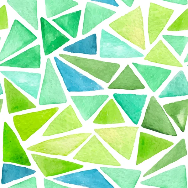 白地に緑の三角形で抽象的なベクトル水彩シームレス パターン — ストックベクタ