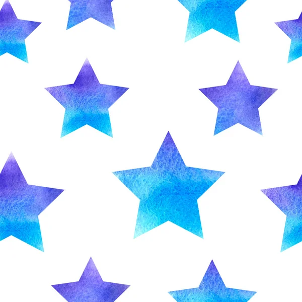 Patrón Sin Costura Acuarela Vector Azul Con Estrellas Fondo Festivo — Vector de stock