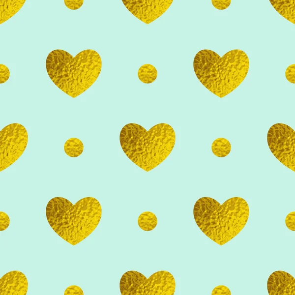 Seamless Pattern Golden Shining Hearts Green Background Decorative Festive Vector — Stock Vector