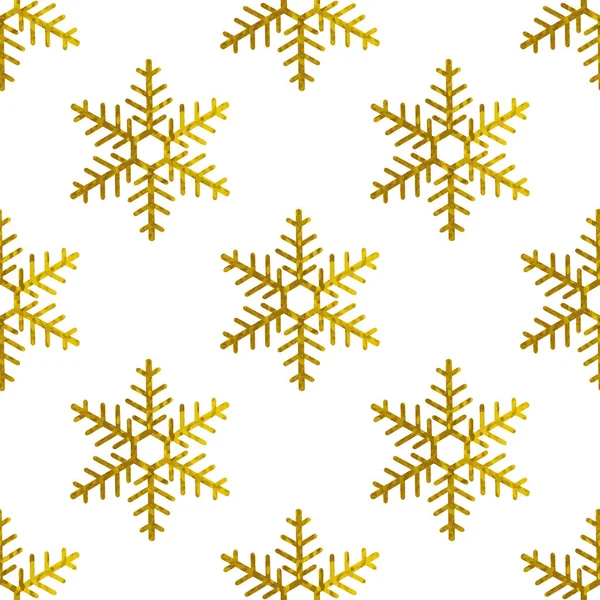 Christmas Seamless Pattern Golden Snowflakes White Background Vector Illustration — Stock Vector