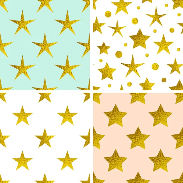 Set Vector Seamless Patterns Golden Stars Decorative Festive Backgrounds — Stock Vector