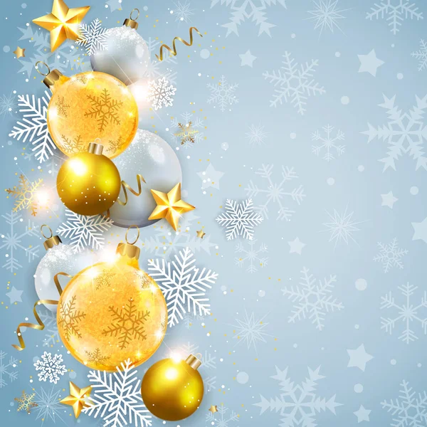 抽象向量圣诞节设计 假日背景与白色雪花和金黄装饰 — 图库矢量图片