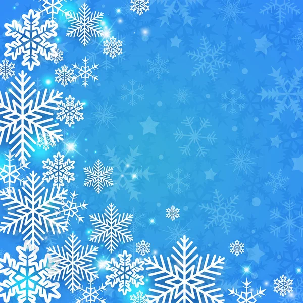 Kék Karácsonyi Absztrakt Háttér Fehér Hópelyhek Design Évet Üdvözlő Kártya — Stock Vector