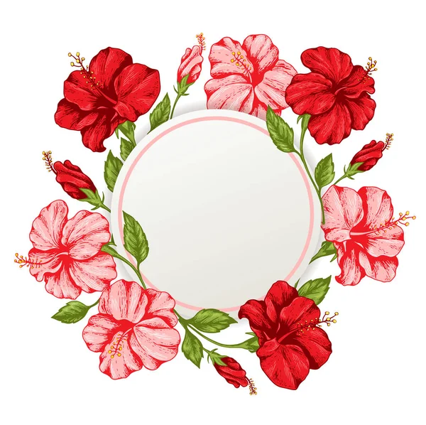 Tropical floral frame with pink and red flowers — Stock Vector