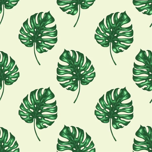 Pattern with green tropical leaves — Stock Vector