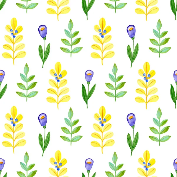 Pattern with green and yellow leaves and flowers — Stock Photo, Image