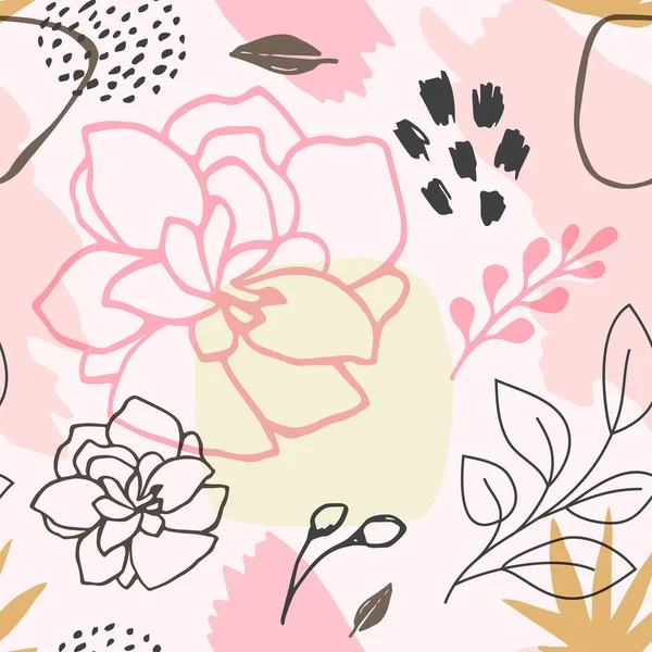 要旨花や葉で春のシームレスなパターン ベクトル背景 — ストックベクタ