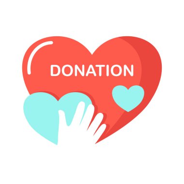 el ve kalp sembolü. İnsanlara yardım etmek ve sevgi vermek. Hayır işi ve bağış konsepti. vektör illüstrasyonu.