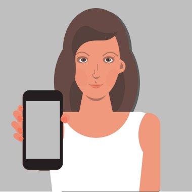 Boş ekran ile akıllı telefon tutarak bir genç kız