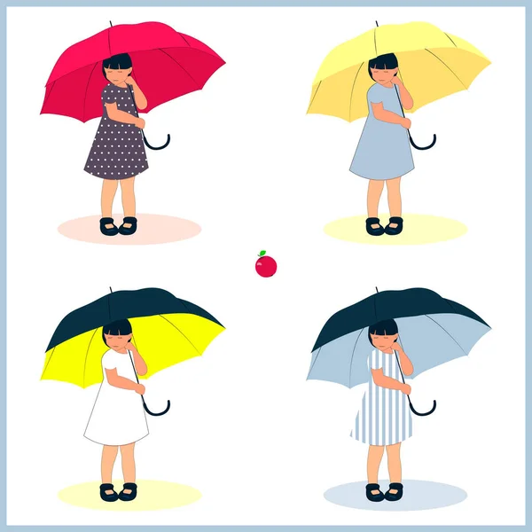 Set of for girls with umbrellas — Stock Vector