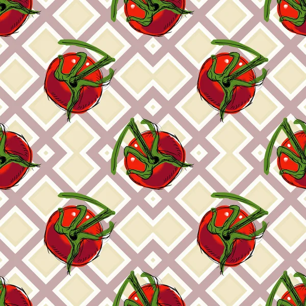 Motif vectoriel sans couture avec tomates mûres rouges — Image vectorielle