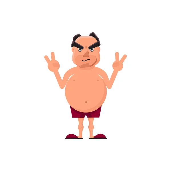 Ilustración vectorial de un hombre gordo haciendo gestos signo de victoria — Vector de stock