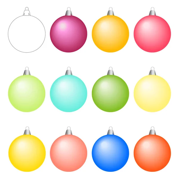 Set vectorial de bile de Crăciun. Culori diferite — Vector de stoc
