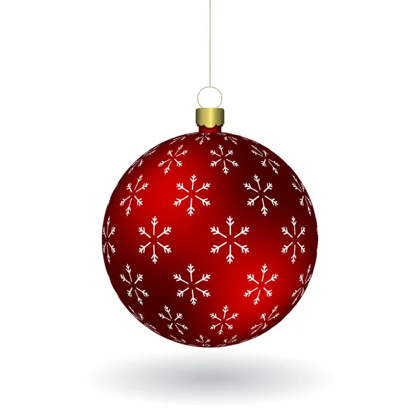 Bola de Natal vermelho com flocos de neve de impressão pendurado em uma corrente dourada —  Vetores de Stock