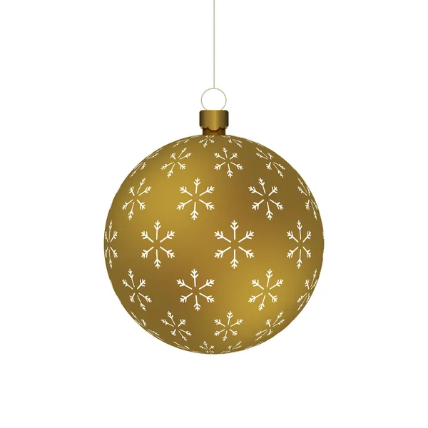 Gouden Kerst Bal Met Sneeuwvlokken Afdrukken Opknoping Een Gouden Ketting — Stockvector