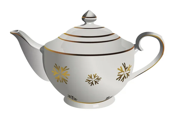 Vektor Realistische Keramik Teekanne Mit Schneeflockenornament Folge — Stockvektor