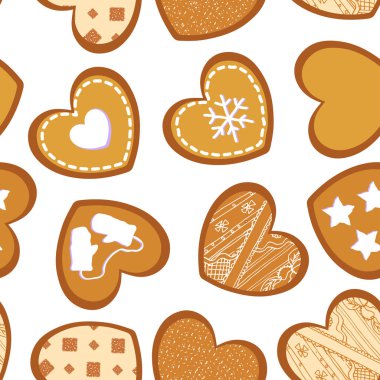 Vektör kalp şeklinde zencefilli kurabiye ile sorunsuz doku. EPS 10