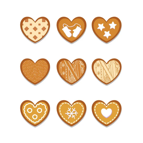 Set Ginger Cookies Shape Heart Eps — Stock Vector