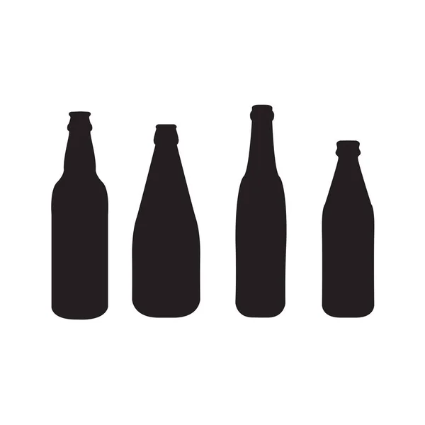 Vector set of 4 beer bottles black silhouettes — Stock Vector