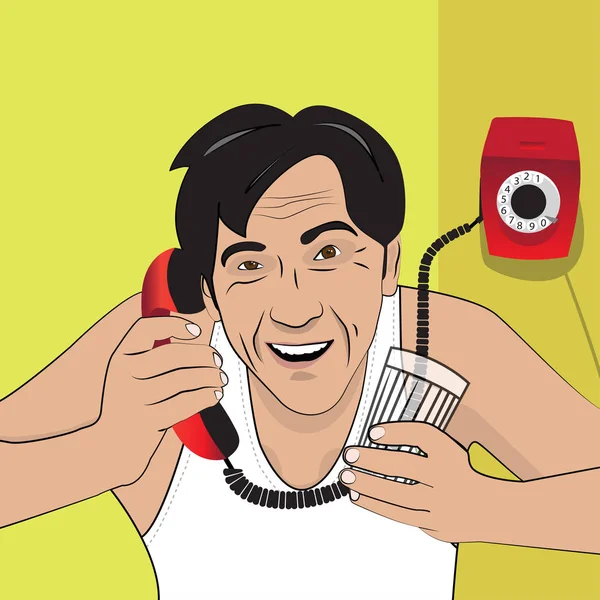 Εικονογράφηση Διάνυσμα Έναν Άνδρα Που Μιλάτε Στο Τηλέφωνο Ρετρό Στυλ — Διανυσματικό Αρχείο