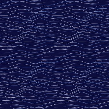 Mavi arka planda dalgalı çizilmiş çizgiler ile vektör Dikişsiz desen