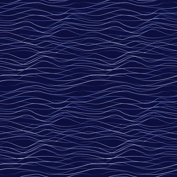 Векторный бесшовный рисунок с волнистыми нарисованными линиями на синем фоне — стоковый вектор