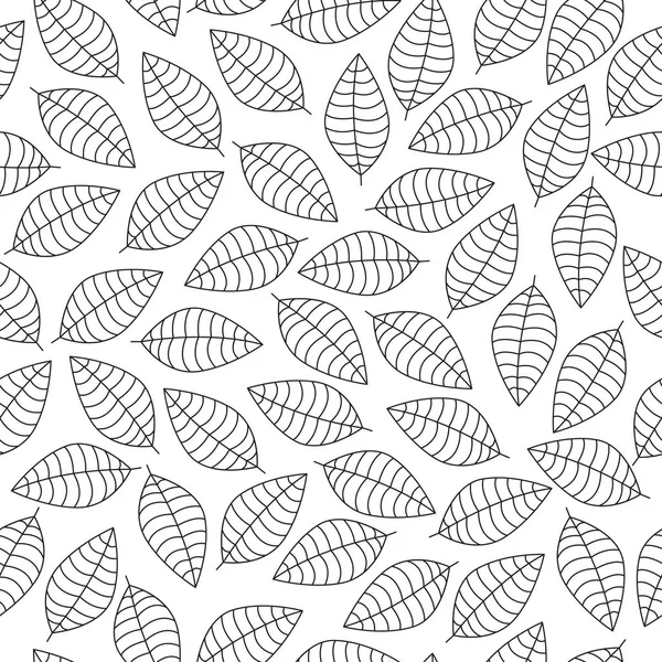 흰색 바탕에 검은 나뭇잎 실루엣 벡터 완벽 한 패턴 — 스톡 벡터