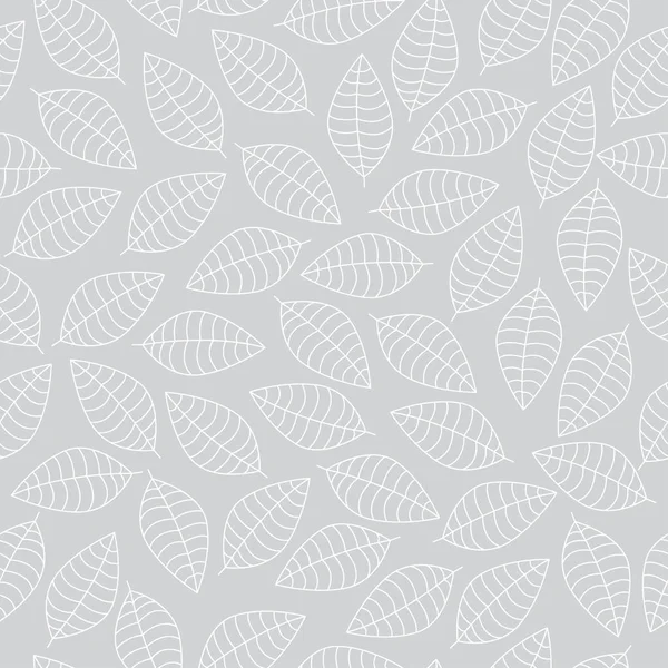 Modello senza cuciture vettoriale con silhouette di foglie bianche su sfondo grigio — Vettoriale Stock
