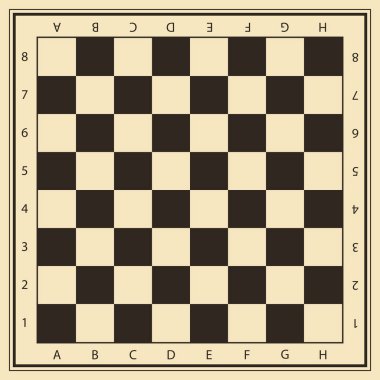 Bej ve siyah renklerde vektör satranç alanı sayılarla.