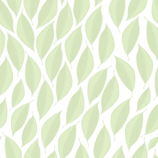 White vector seamless texture with light-green leaves — 스톡 벡터