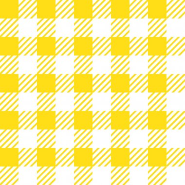 Vichy kafes süsü ile vektör dikişsiz doku. Sarı beyaz kafesler