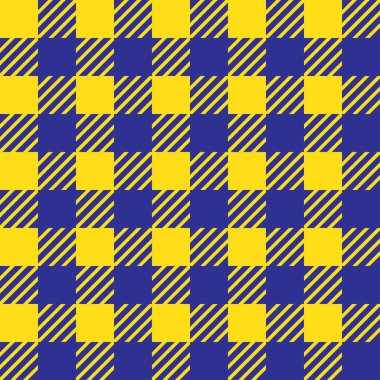 Vichy kafes süsü ile vektör dikişsiz doku. Sarı ve mavi kafesler