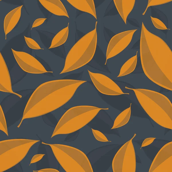 暗灰色の背景に金色の葉を持つベクトルシームレスなテクスチャ — ストックベクタ