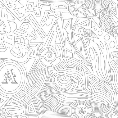 Abstract white vector doodle background with eagle and monogram. Seamless texture clipart