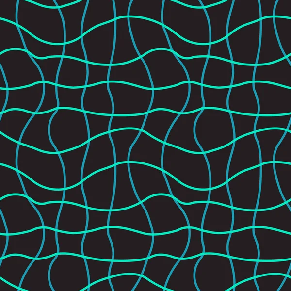 Fond vectoriel noir avec des lignes ondulées au néon. Texture sans couture — Image vectorielle