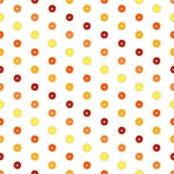 Fond blanc vectoriel avec des tranches d'orange colorées. Texture sans couture — Image vectorielle