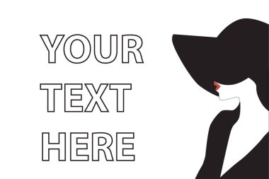 Kırmızı şapkalı genç bir kadının vektör monokrom illüstrasyonu