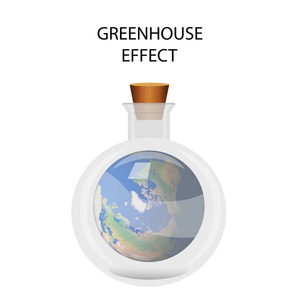 Vector illustration on the greenhouse effect. Earth in a medical flask — Stock Vector