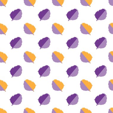 Beyaz arka plan üzerinde sarı ve mor sonbahar yaprakları ile vektör dikişsiz desen.