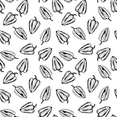 Çan biber vektör dikişsiz desen. Biber ile beyaz arka plan.