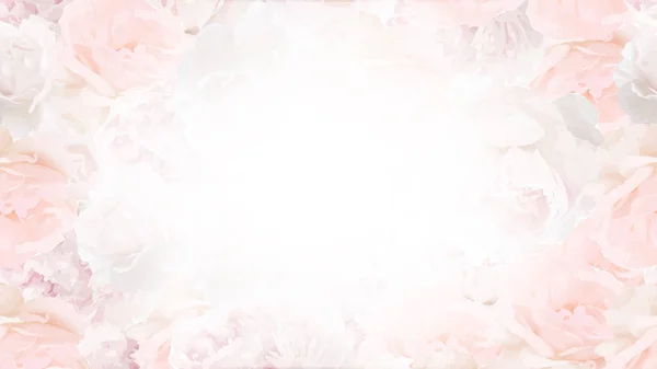 Webový vektor pozadí 1920, 1080 px. Webové pozadí s krásnými růžemi. Růžové barevné růže. Bílé centrum — Stockový vektor