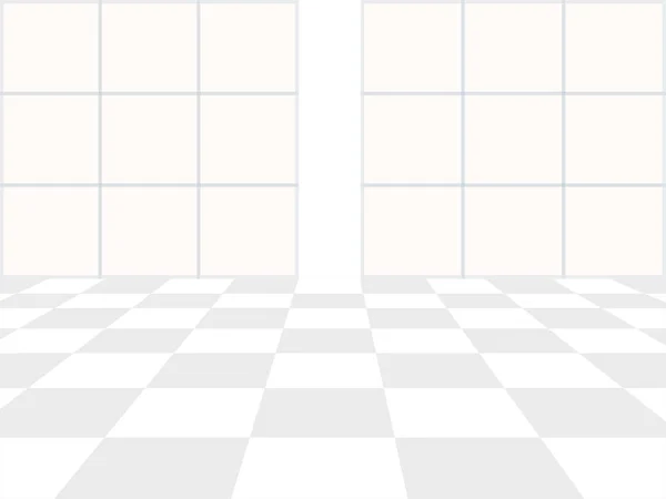 Vector fundo branco. Checkered perspectiva chão e janela na cor azul — Vetor de Stock