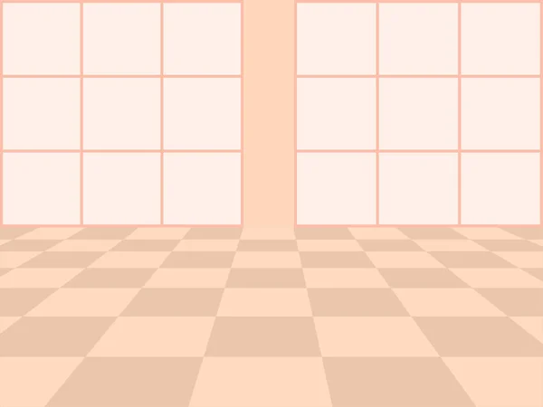 ベクトル白の背景。ピンク色のチェッカーパースペクティブフロアと窓 — ストックベクタ
