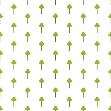 Ağaçların simge elementleri ile kusursuz bir desen. Beyaz arkaplanda tekrarlanabilir yeşil ağaç ögeleri