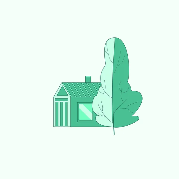 Icono de edificio y árbol. Logo vector colores azules — Vector de stock