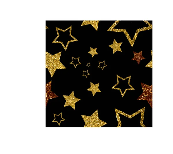 Векторный звездный черный бесшовный фон. Золотые блестящие звезды — стоковый вектор