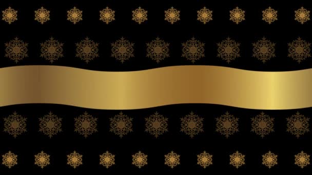 HD Natale sfondo nero con golden sparire fiocchi di neve e nastro ondulante — Video Stock
