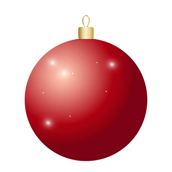 Κόκκινη λαμπερή χριστουγεννιάτικη μπάλα σε λευκό φόντο. Εικονογράφηση διανύσματος. — Διανυσματικό Αρχείο
