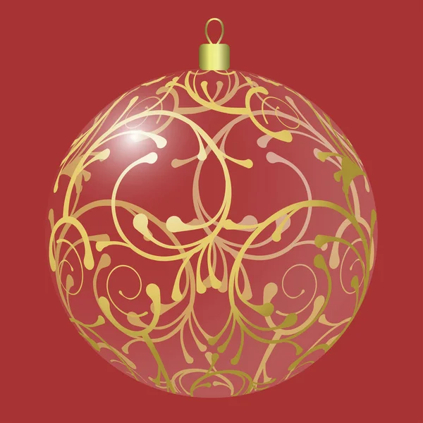 Векторный реалистичный рождественский бал. Прозрачный белый шар с цветочным орнаментом — стоковый вектор