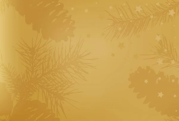 Fondo de navidad dorado vectorial con cono de abeto y estrellas brillantes — Vector de stock